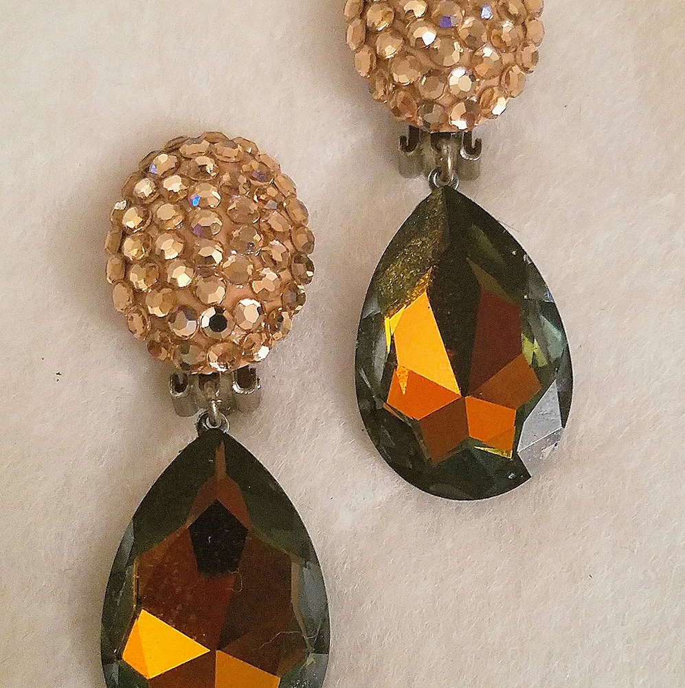 Vintage Mister Bijou Amber Crystal Clip Earrings